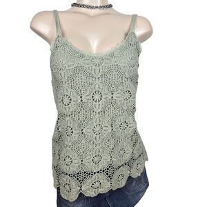 Daytrip Crochet Cami Top Sz L Sage Green Strap Fairycore Boho Whimsical